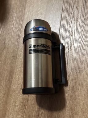 SuperWide Stainless Steel Vacuum Bottle - Silver with Black Handle